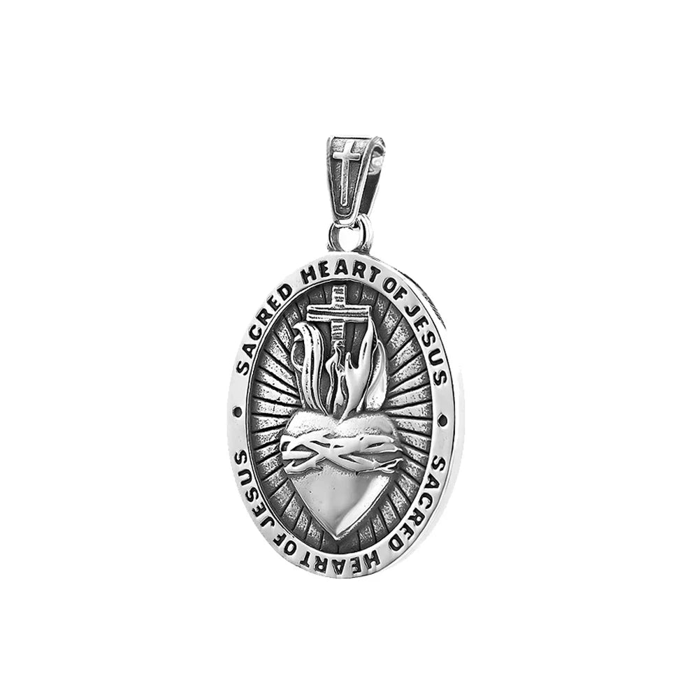 Sacred Heart Jesus Cross Pendant — Stainless