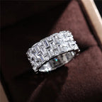 Geometric CZ Wedding Ring for Women — Silver-Tone Band