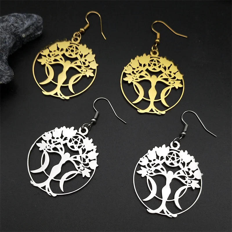 Star Tree Of Life Silver Earrings Witch Triple