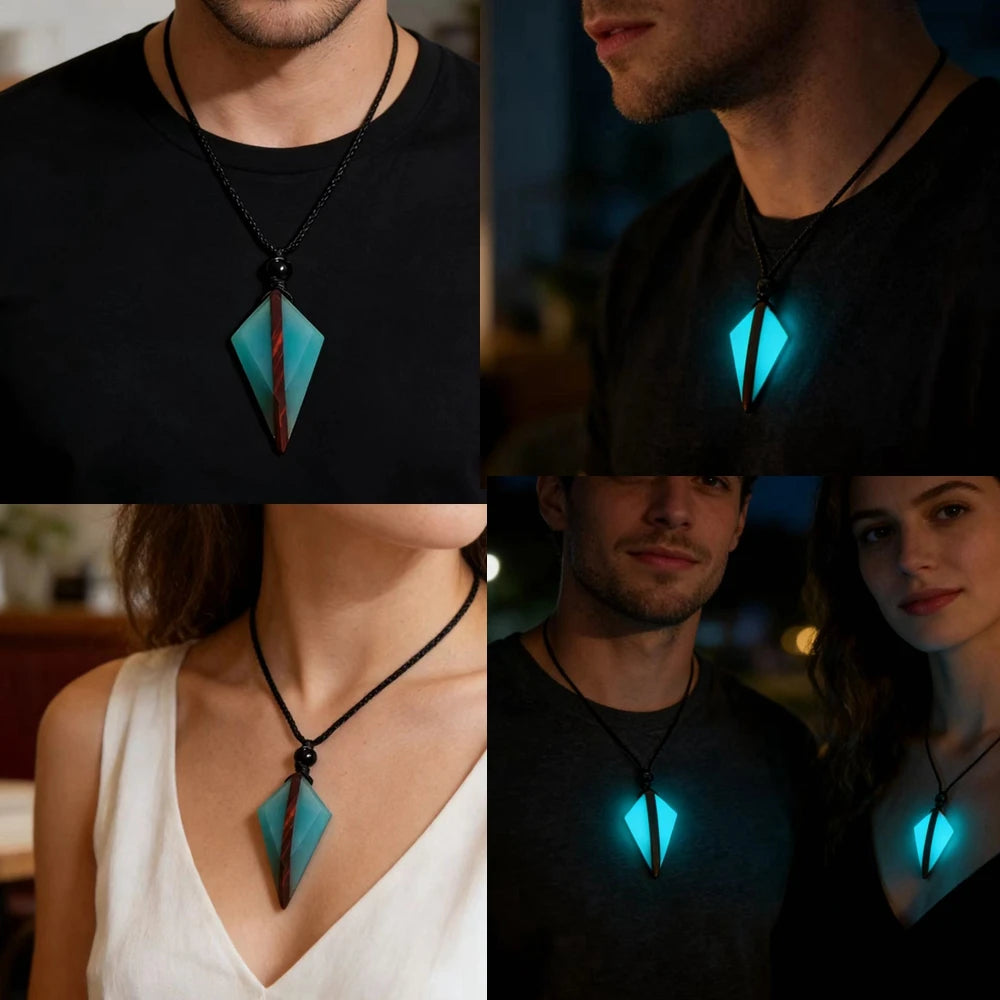 Wood Resin Night Light Pendant Necklace