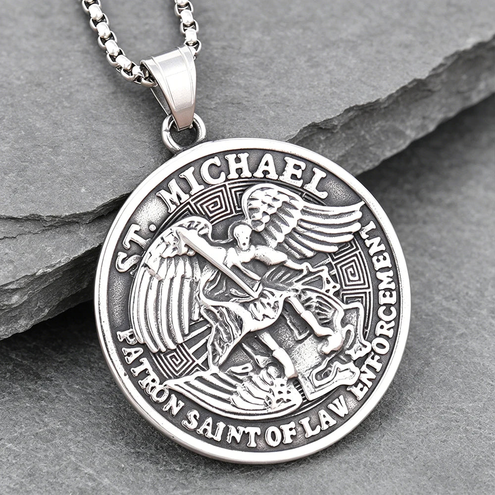 Archangel Wing Cross Stainless Steel Pendant Necklace