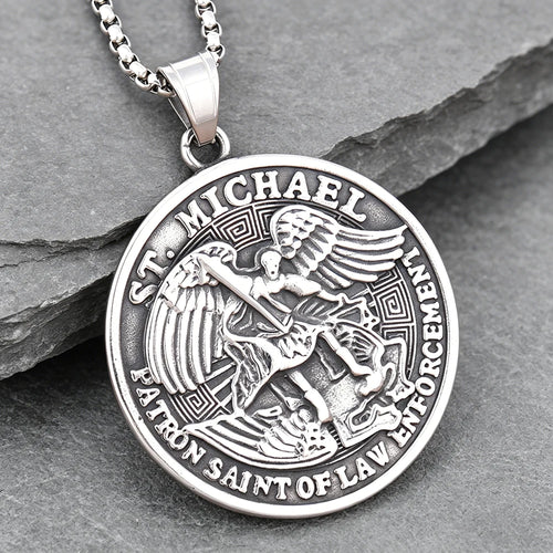 Michael Archangel Wing Cross Stainless Steel Pendant Necklace