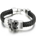 Punk Gothic Men's Snake Head Body Bracelet Man Distressed 316L Stainless Steel & Leather Wrap Bracelet for Men Animal