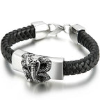 Punk Gothic Men's Snake Head Body Bracelet Man Distressed 316L Stainless Steel & Leather Wrap Bracelet for Men Animal
