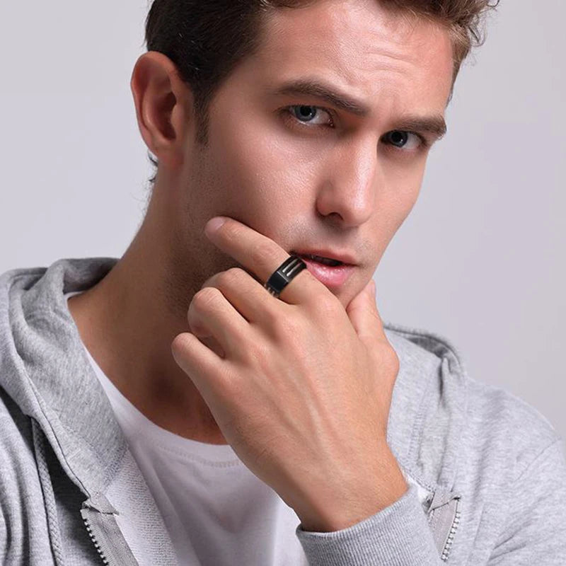 Black Letter Initial Ring — Stainless Steel