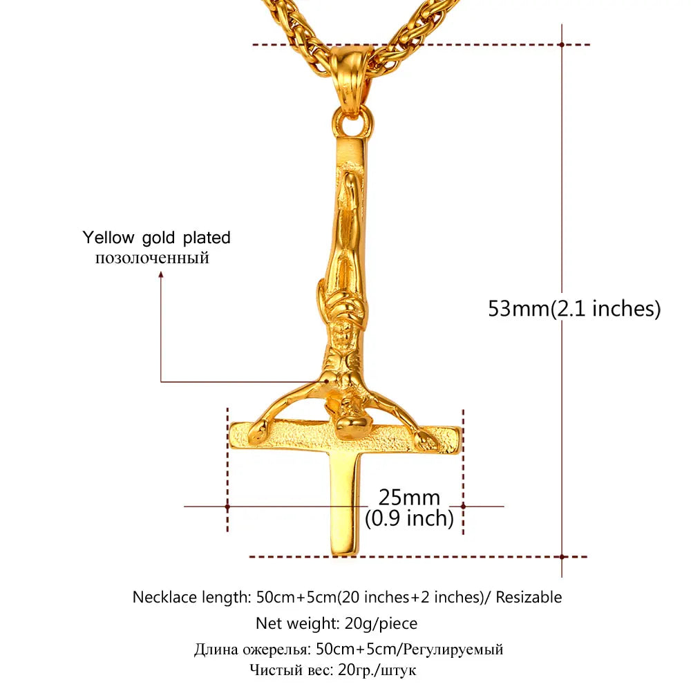 Gothic Inverted Cross Stainless Steel Pendant Necklace