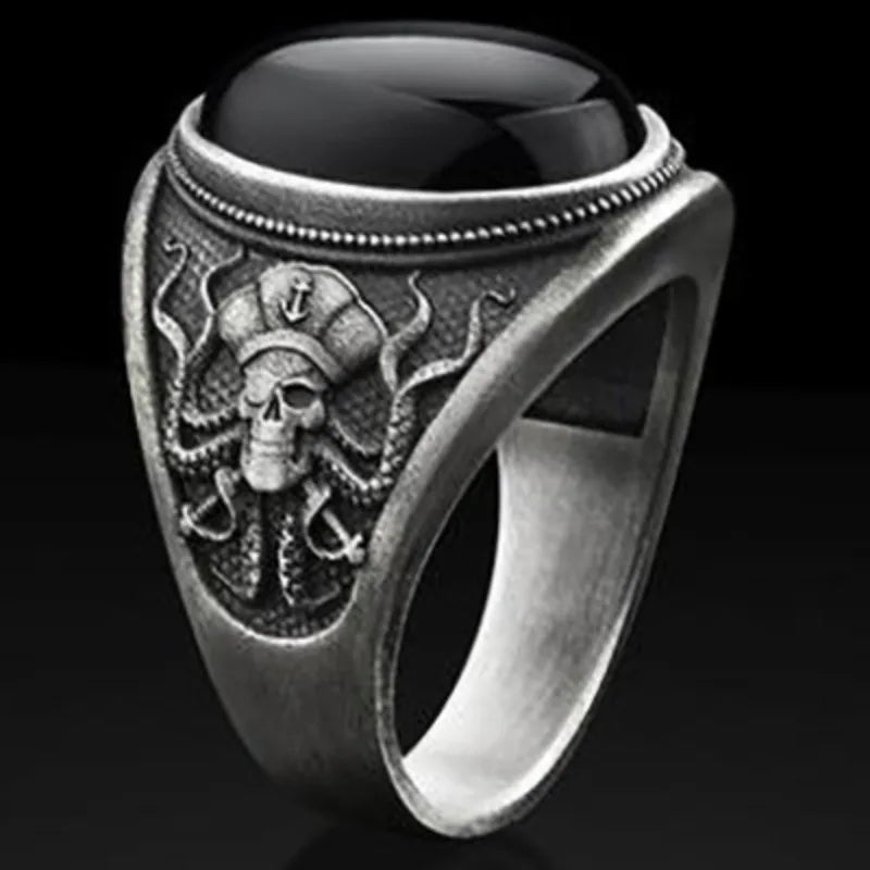 Goth Pirate Skeleton Octopus Ring for Men Women 2023 Unique Retro Black Zircon Punk Female Motorcycle Rings Party