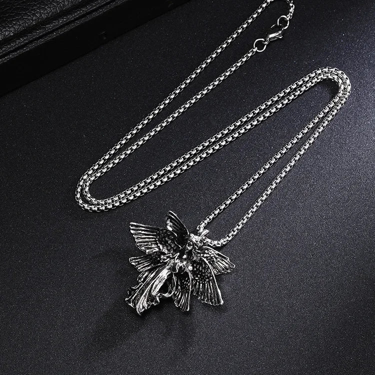 Six-Wing Angel Pendant Necklace — Stainless Steel