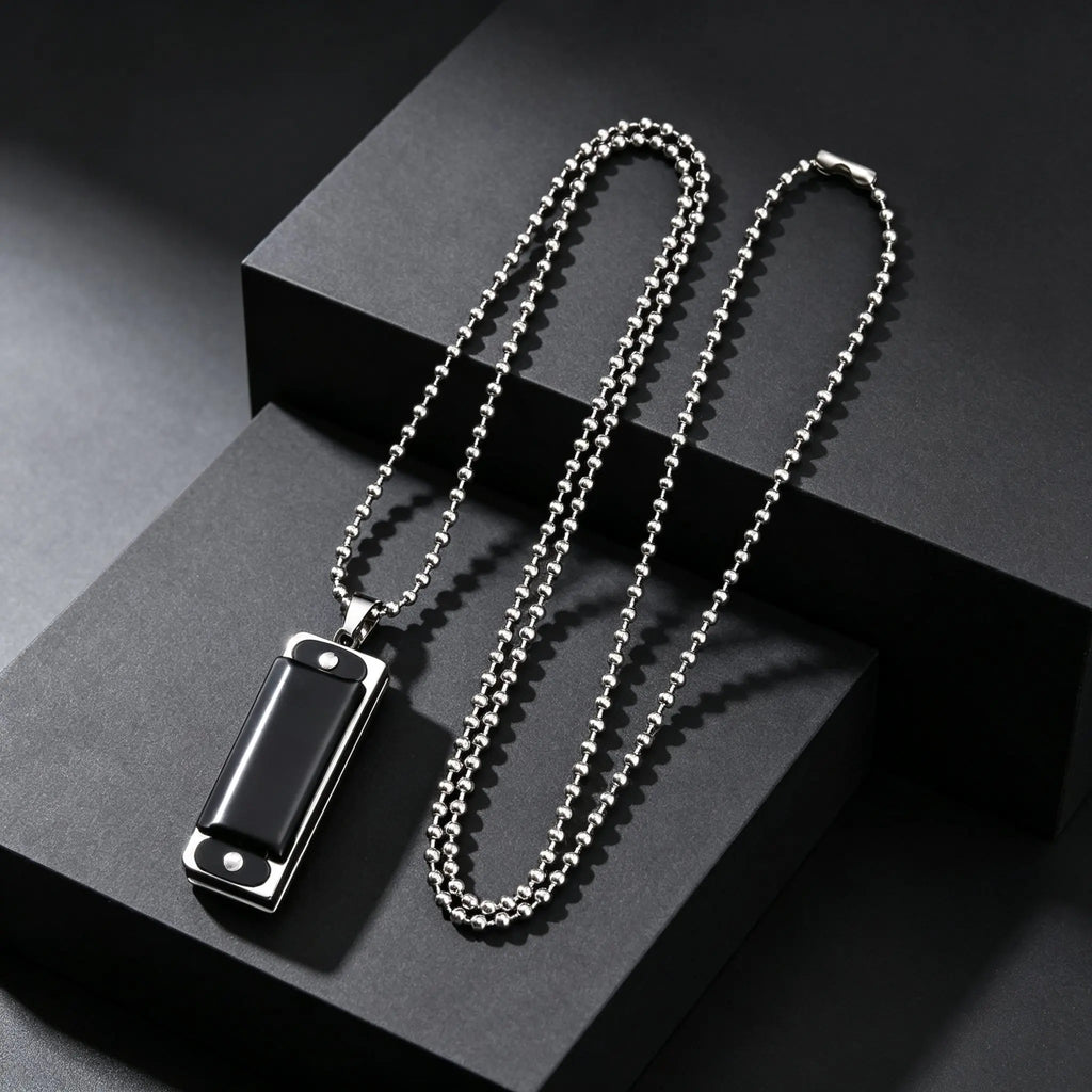Harmonica Pendant Necklace — Stainless Steel Bead Chain