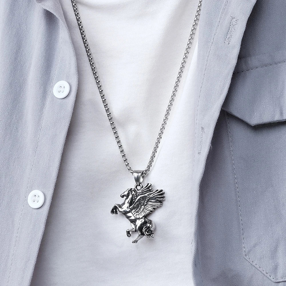 Stainless Steel Greek Winged Horse Pendant Necklace