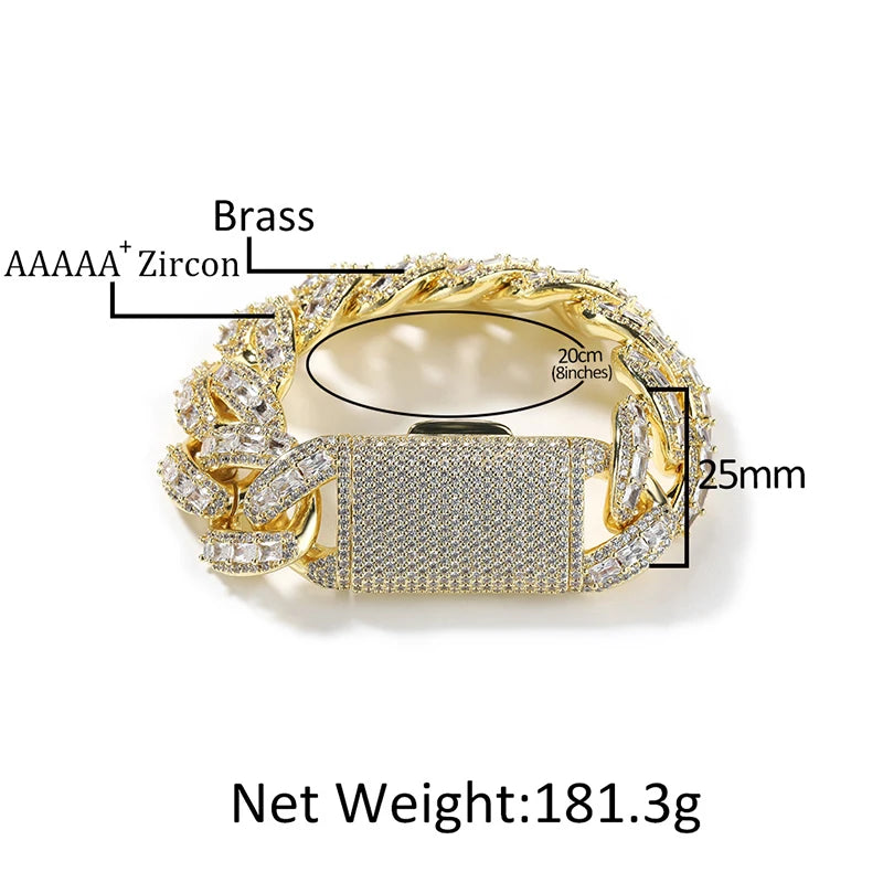 Iced Out CZ Cuban Miami Link Chain Necklace 25mm — Two-Tone