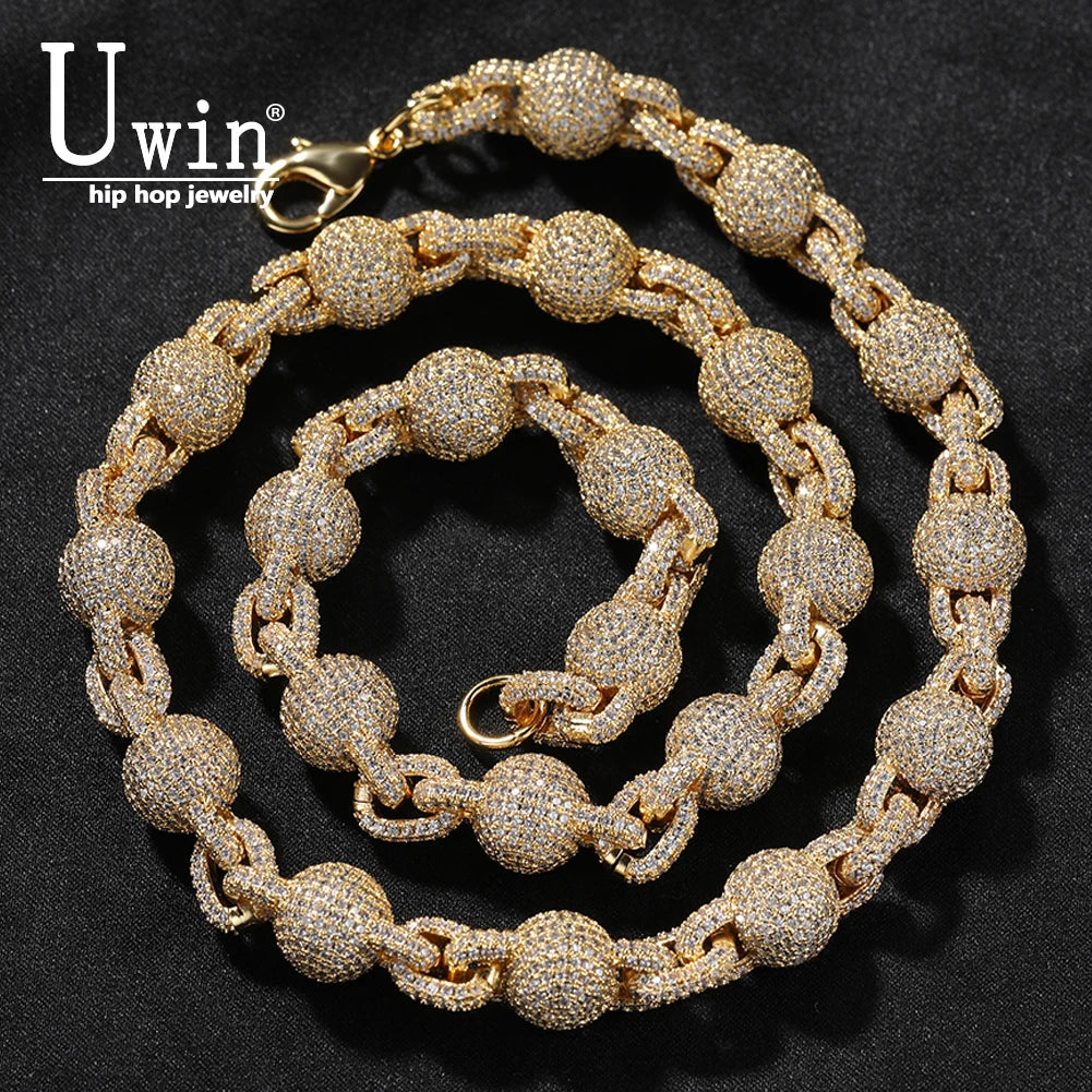 UWIN 10mm Ball Bead Chain Necklace Full Iced Out CZ Link Cubic Zircon Fashion Luxurious Choker HipHop Jewelry