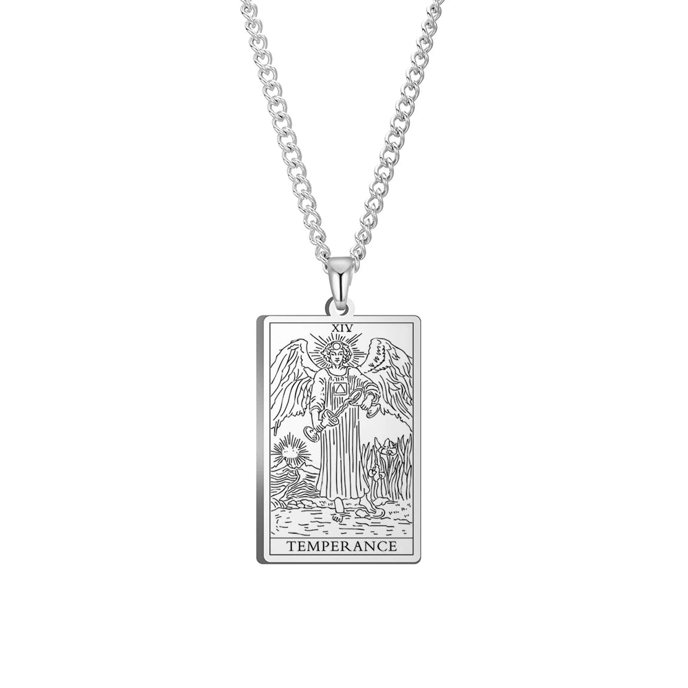 Dawapara Vintage Tarot Card Necklace The Major Arcana Pagan Astrology Talisman Pendants Necklace Stainless Steel Jewelry