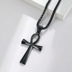 Retro Simple Egyptian Anka Cross Stainless Steel Pendant Necklace Popular Fashion Men and Women Outdoor Party Myth Jewelry Gifts