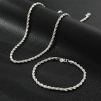 925 Sterling Silver 4mm Chain Male Twisted Rope Necklace Bracelets Fashion Women Men Silver High Quality Jewelry Set