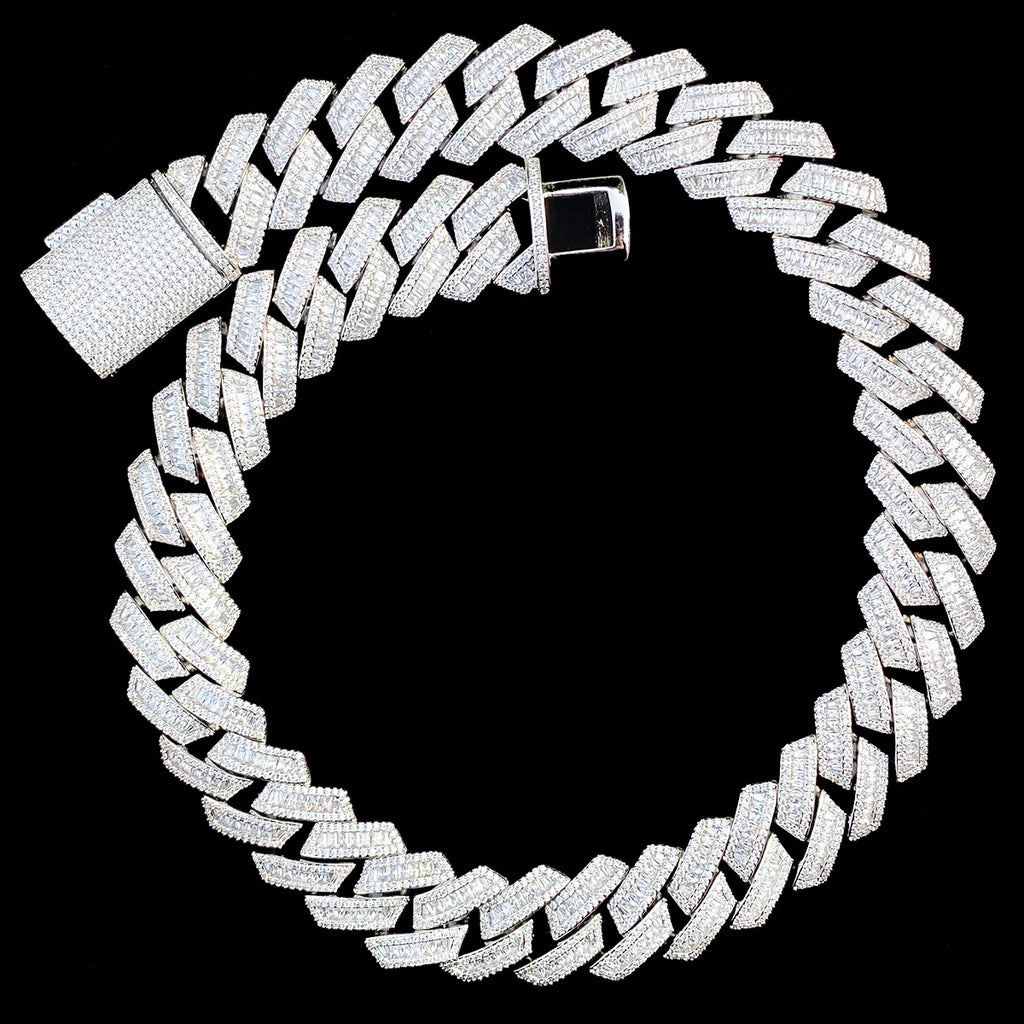 Aokaishen Iced Out Cuban Link Chain Men Necklace Choker 5A Prong Setting Cubic Zirconia Copper Gold Plated Hip Hop Jewelry