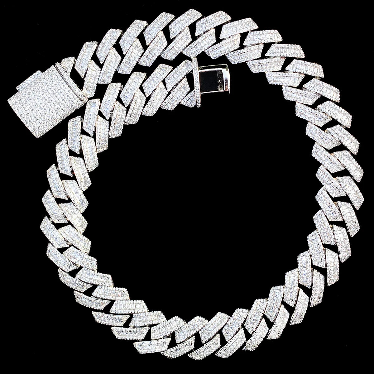 Aokaishen Iced Out Cuban Link Chain Men Necklace Choker 5A Prong Setting Cubic Zirconia Copper Gold Plated Hip Hop Jewelry