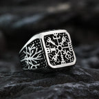 Vintage Viking Rings for Men Stainless Steel Nordic Warrior Shield Viking Rune Ring Fashion Amulet Jewelry Gift