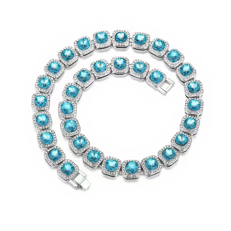Iced Out 1 Row Square Cubic Zirconia Tennis Chain Bracelet
