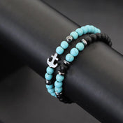 Cool 2Pcs/Set Anchor Stone Bracelet Man Howlite Obsidian Tiger Eyes Grade A Beaded Strand Braslet Fashion Boyfriend