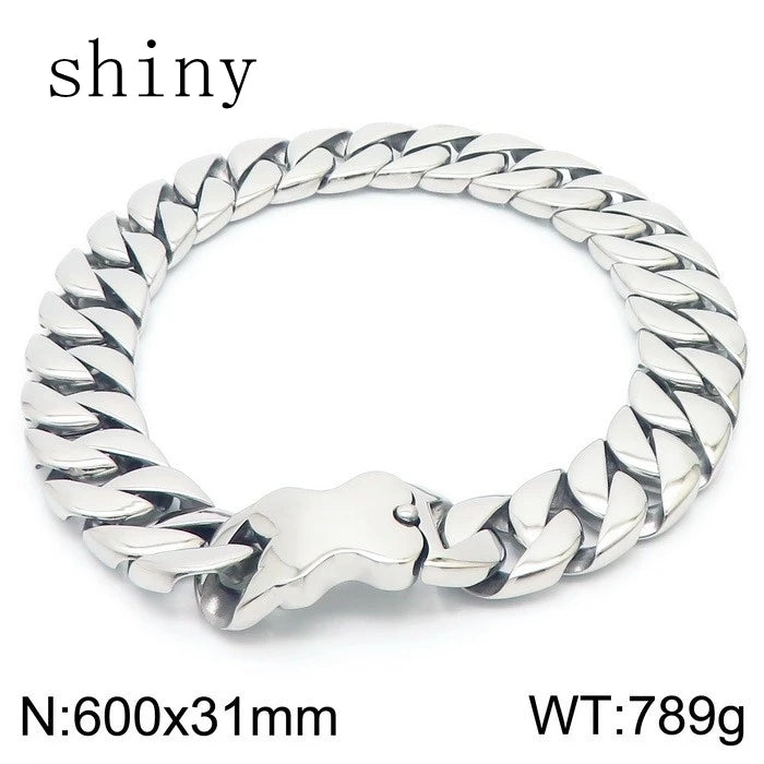 24/31MM Larger Cuban Chain Dog Bone Charm Necklace for Men Women Stainless Steel 316L Heavy Choker Punk Trendy Jewelry Cool Gift