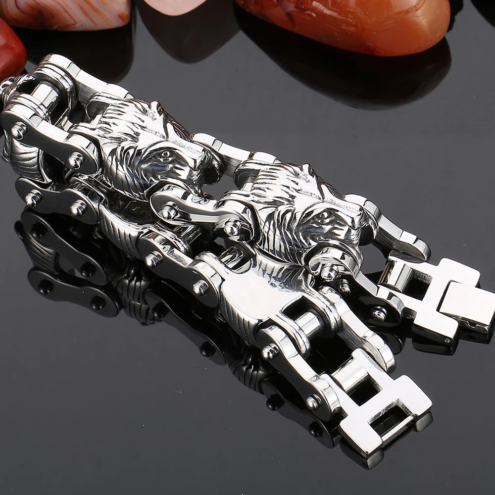 Gothic Skull Lion Head Charm Bracelet for Man 13/18MM Stainless Steel Hand Chain Mens Motorcycle Bike Chain Bracelets