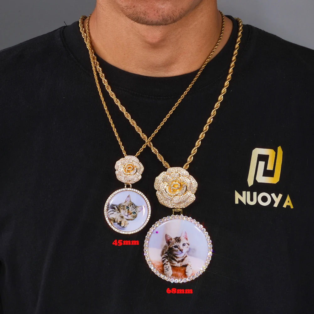 Statement Photo Pendant Necklace Rose Medallion