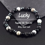 Classic Black Natural Labradorite Volcanic Stone Round Bead Bracelet Health Protection Wealth Luck Accessory Men 팔찌