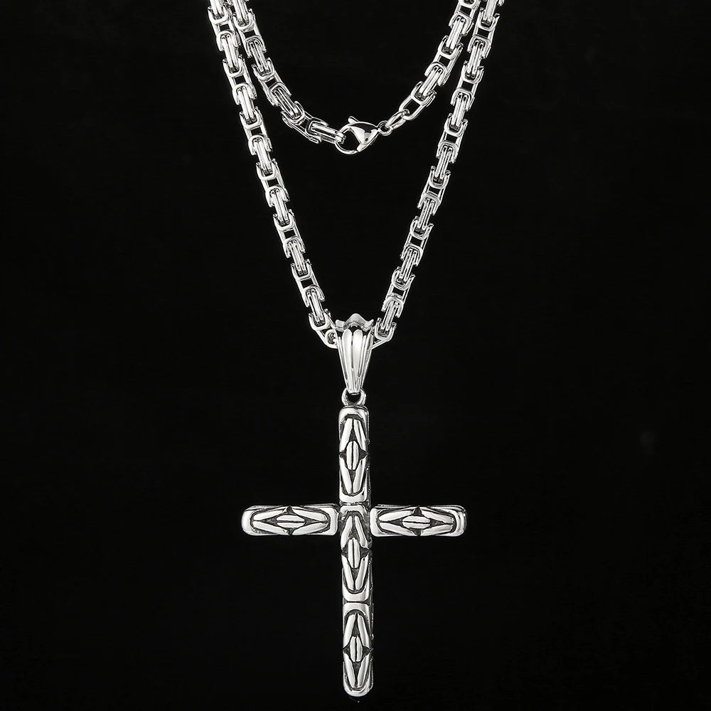Men's Cross Pendant Neck Necklaces for Man Stainless Steel Pendant Necklace Christian Jewelry Meaningful Religious Gift