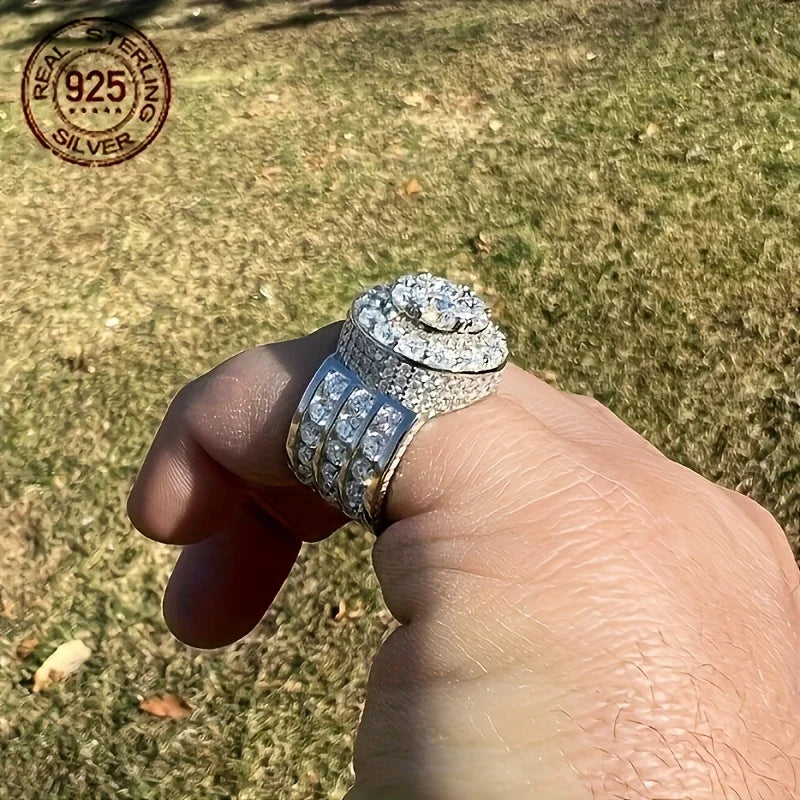 Luxury 925 Sterling Silver Rings For Men Hip Hop Iced Out Zircon Pinky Ring Male Punk Business Jewelry Gift