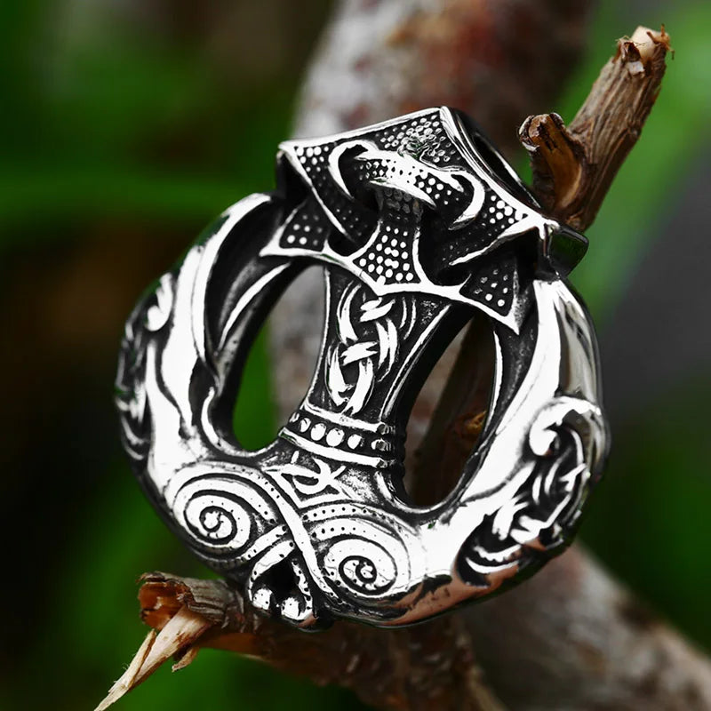 BEIER thor's hammer mjolnir pendant necklace viking scandinavian norse viking necklace with stainless steel chain