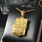 Luxury 24K 9999 Pure Gold real gold Men's Hip-Hop Necklace Vintage Pendant European Cross Embossed Square Brand Pendant