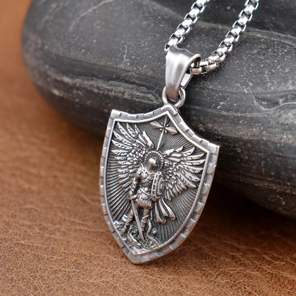 Vintage Stainless Steel Archangel Pendant Chain for Men Powerful St.Michael Necklaces Amulet Fashion Women Jewelry