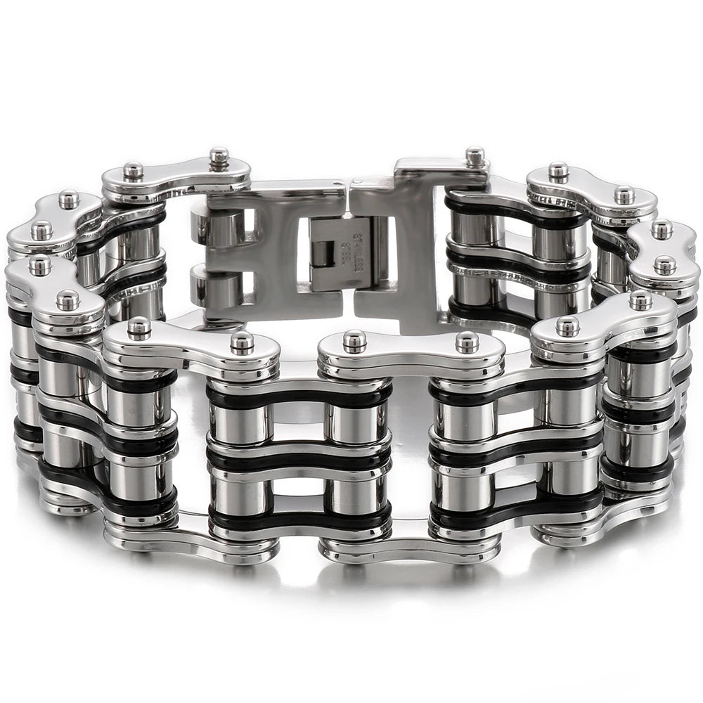 Punk Rocker Bikers' Bracelet for Man 24MM Width Stainless Steel Bicycle Link Chain Men's Bracelets Wristband Jewelry