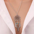 Hollow Dreamcatcher Pendant Necklace for Women Fashion Leaf Feather Necklaces Vintage Ethnic Fashion Party Jewelry Gift Bijoux