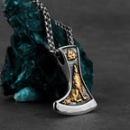 Vintage Viking Double Sided Axe Wolf and Crow Men Necklace Fashion Hip Hop Biker Pendant Stainless Steel Jewelry Gift