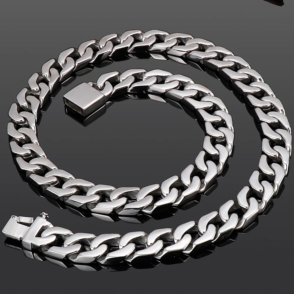 Massive Solid 316L Stainless Steel Necklace for Men High Polished 14/16MM Wide 55/60CM Long Cuban Link Chain Men's
