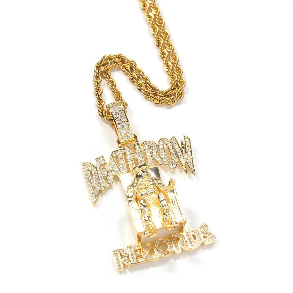 Deathlow Records Prisoner Necklace Stainless Steel Men's Fashionable Jewelry Hip-hop Rock Iced Out Pendant Party Gift