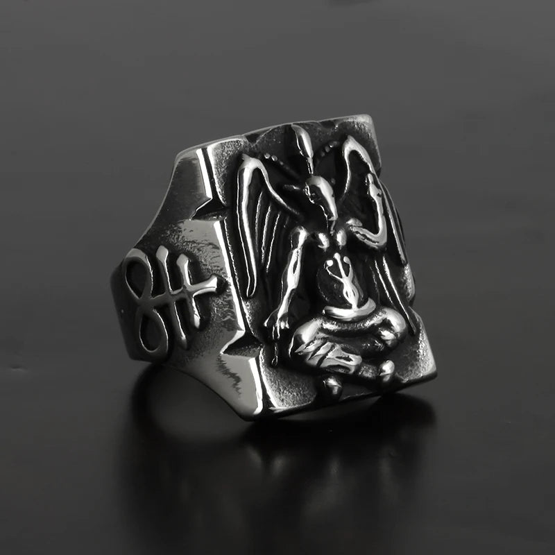 Gothic Baphomet Pentagram Sigil Ring — Stainless Steel