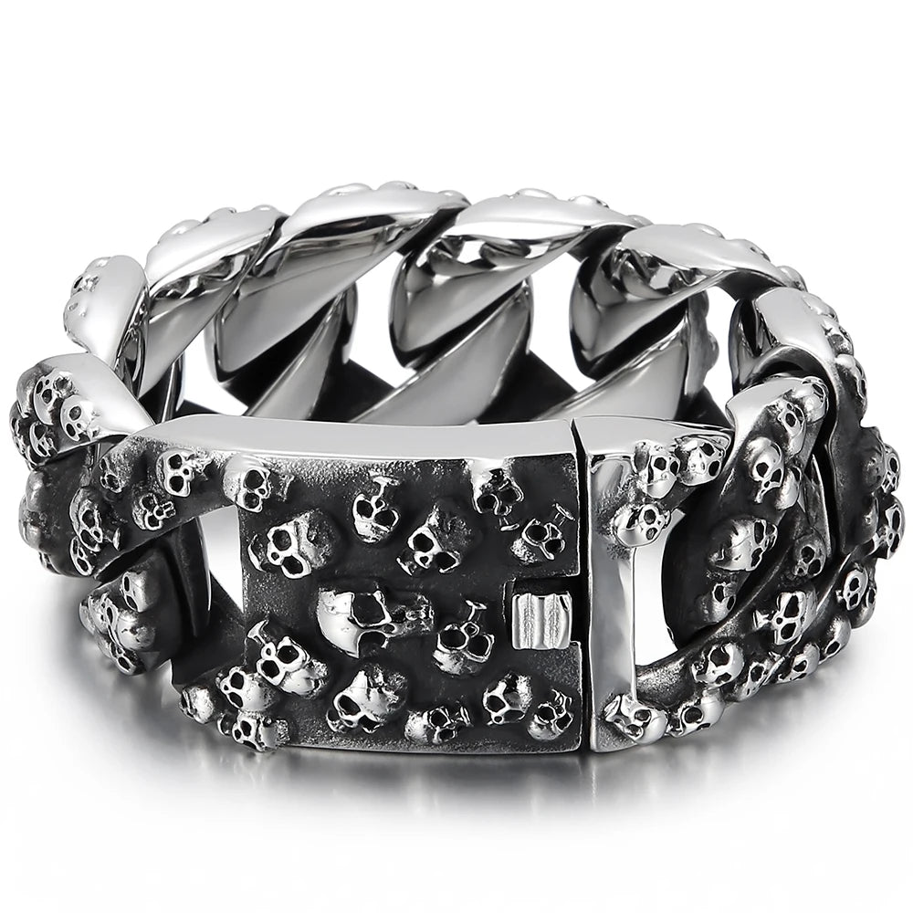 Punk Rock Man Bracelet Stainless Steel Wide Skull Head Link Chain Bracelets for Men Gothic Men's Bikers' Jewelry