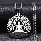 Buddhism Meditation Buddha Yoga Pendant Necklace Stainless Steel Tree of Life Buddhist Chakras Reiki Chain Jewelry Collar
