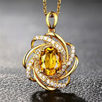 Gorgeous Flower Pendant Necklace with Blue/Yellow Cubic Zirconia Aesthetic Wedding Accessories Trendy Jewelry for Women