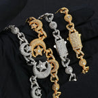 Iced Out Star Cuban Chain Necklace Moon CZ