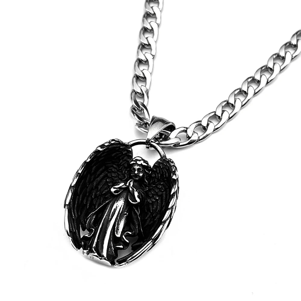 Silver Angel Wing Pendant Necklace — Stainless Steel