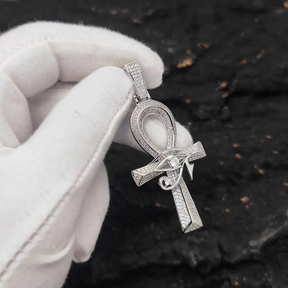 Gold Cross Ankh Pendant Necklace Iced Out 18K
