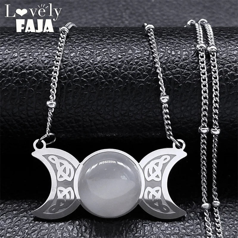Celtic Moon Pendant Necklace — Stainless Steel