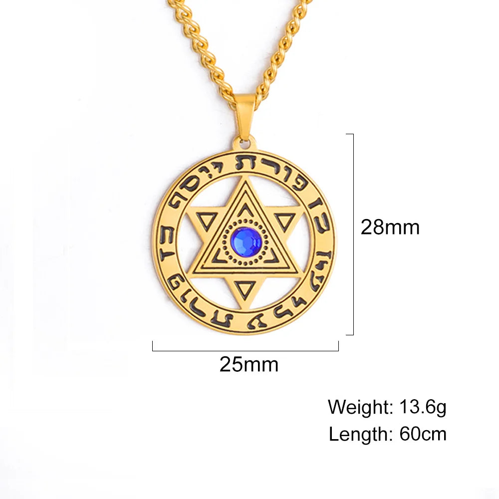 Jeshayuan Star Of David Pendant Necklace With Rhinestone Stainless Steel Hebrew Letter Jewish Talisman Jewelry Necklace