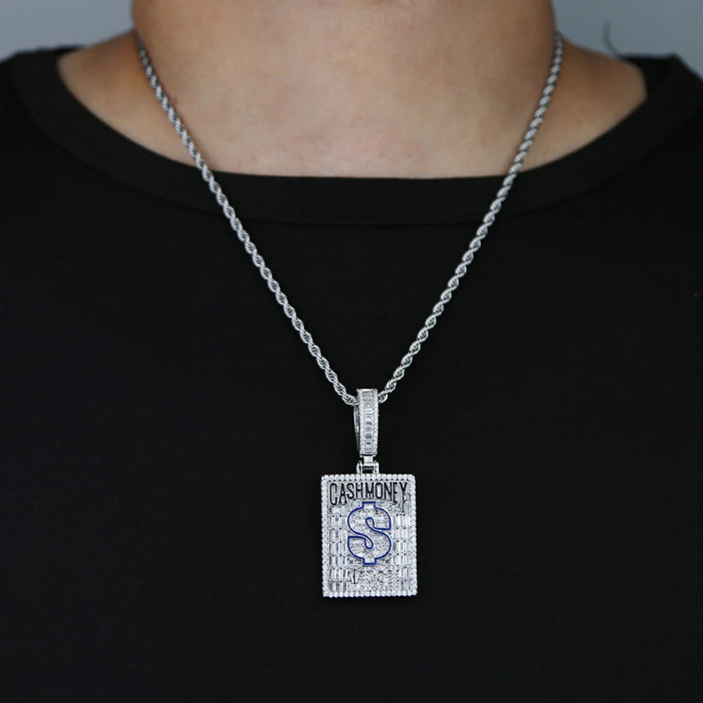 2024 New Cash Money Pendant Necklace Gold Color Iced Out Bling CZ Cubic Zirconia Dollar Sign Charm Men Hip Hop Jewelry