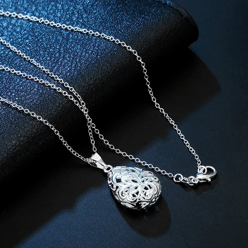 Pretty 925 Sterling silver Hollow water drop pendant necklaces for women fashion party wedding got engaged jewelry Couple gifts