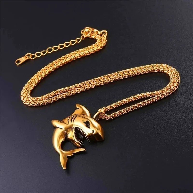 New Creative Fashionable Domineering Little Shark Pendant Necklace Punk Hip Hop Men Accessories Nightclub Jewelry